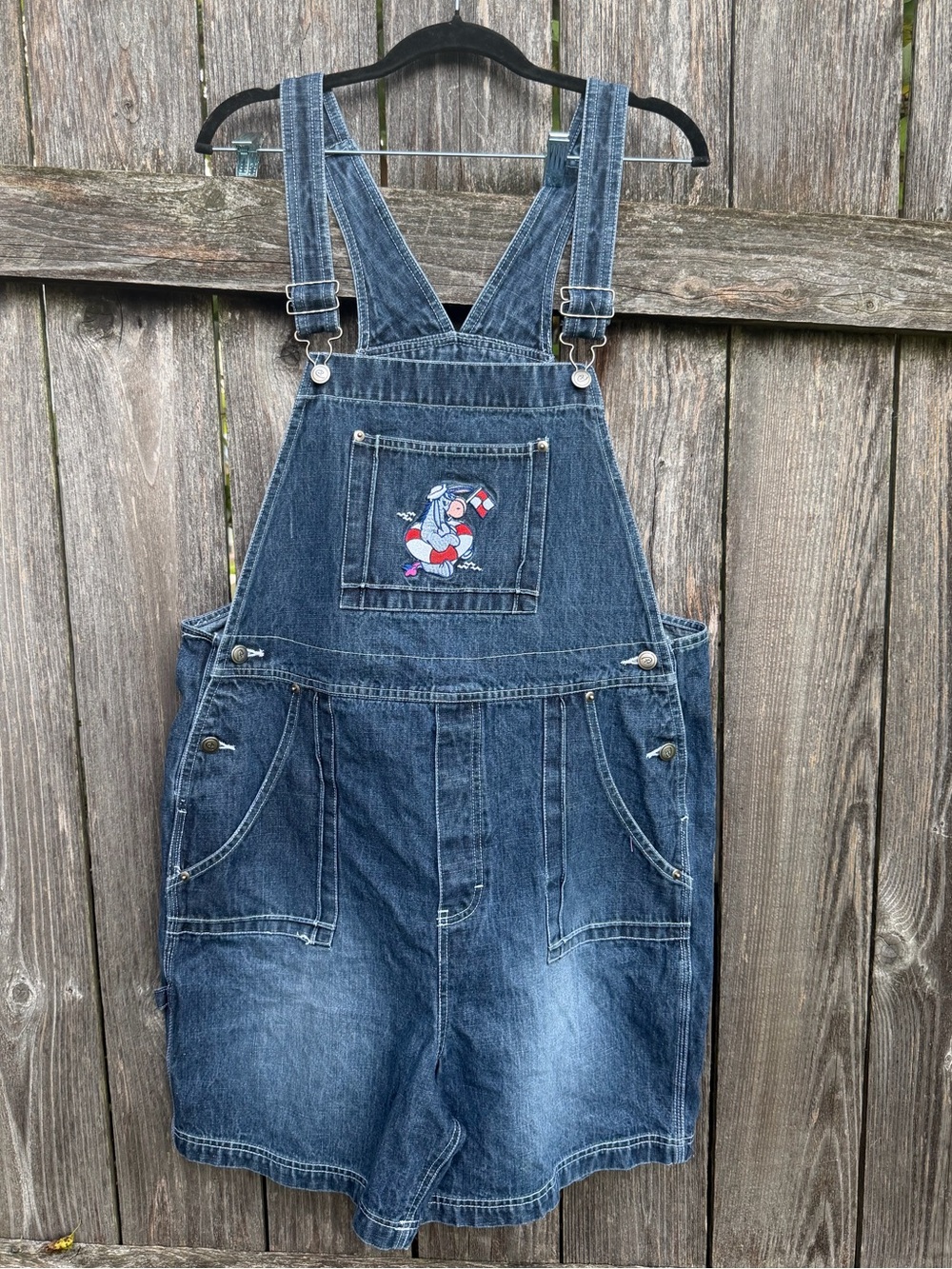 Vintage Disney Denim Overall Shorts - Eeyore Sailor Embroidery - Y2K Shortalls